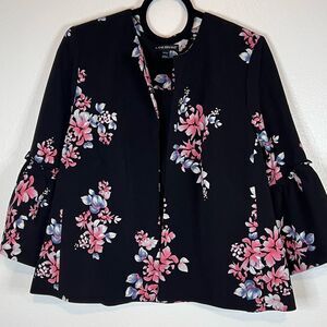 Lane Bryant Jacket Womens Size 14/16 Floral Open Front 3/4 Bell Sleeves Lined